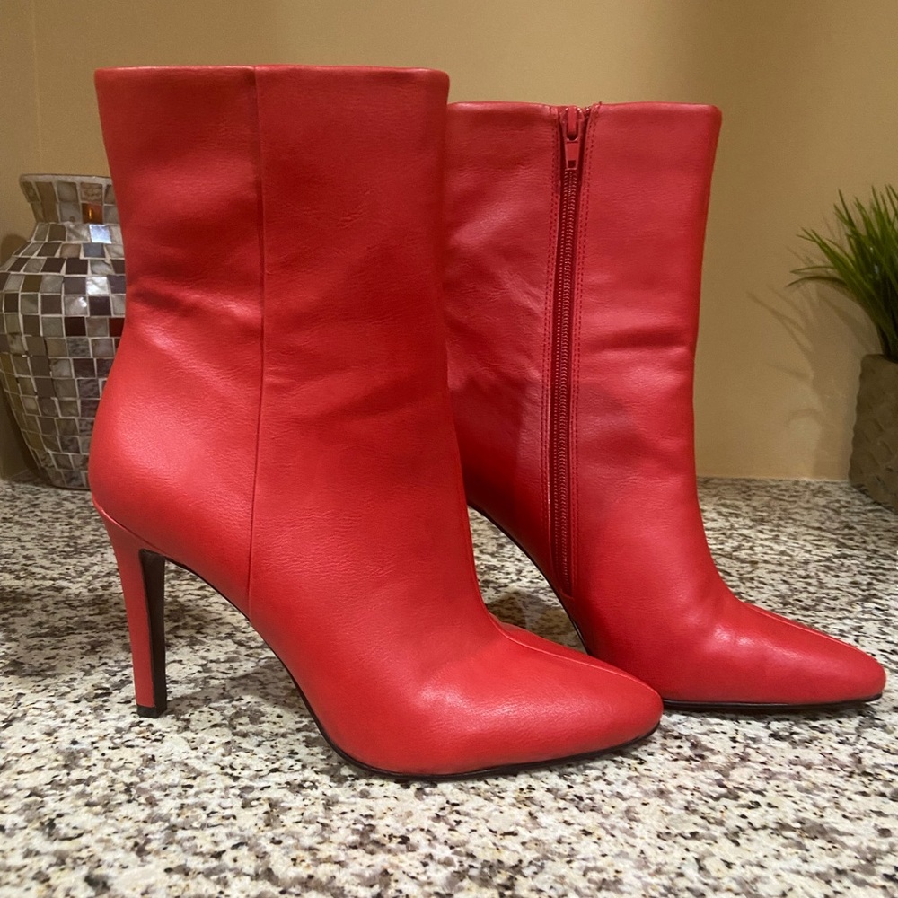 Nine West Red Leather Stiletto Booties